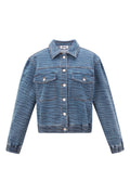 Denim Vrouwen Jas Kort Tiger Stripe Patroon