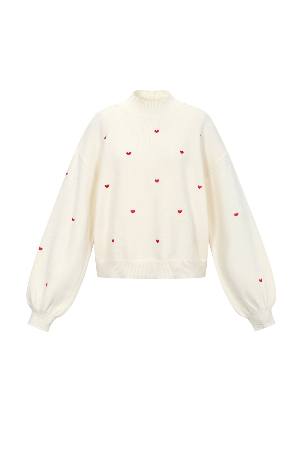 Chic Heart-Knit Sweater in Pink and Off-White