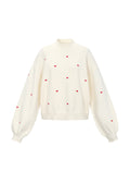 Chic Heart-Knit Sweater in Pink and Off-White