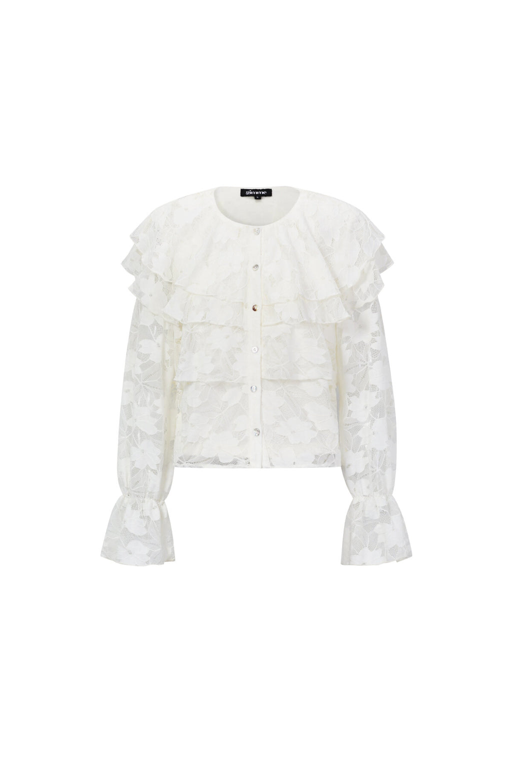 Elegant Floral Lace Panel Woven Shirt for Fall/Winter